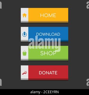 Collection de boutons à motif toile coloré et motif plat. Icône de bouton couleur d'application Web et interface utilisateur pour site Web moderne. Icônes vectorielles isolées sur bac foncé Illustration de Vecteur