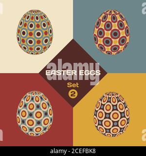 Ensemble de quatre œufs de pâques colorés à motifs géométriques. Modèle de bannière de carte de vœux de Pâques. Illustration vectorielle. Illustration de Vecteur
