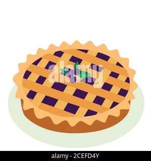 Style comique chaud, bleuet fraîchement cuit, tarte aux fruits, dessin animé vec Illustration de Vecteur