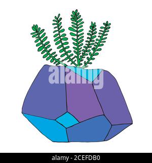 Succulent dans un pot sous forme de cristal. Lumineux, Illustration de Vecteur