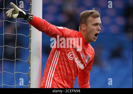 Le gardien de but de Fulham Marek Rodak lors du match de match du championnat Sky Bet au stade de Cardiff City Stadium, Cardiff. Banque D'Images