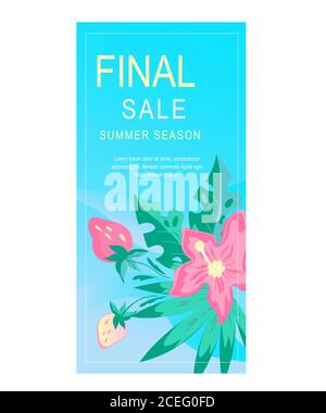 Article de vente d'été pour les médias sociaux avec illustration vectorielle plate de fleurs. Illustration de Vecteur