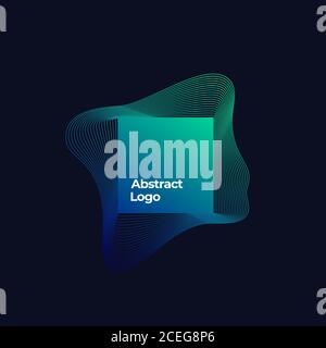 Emblème carré mélangé. Modèle de logo abstrait Vector. Lignes courbes élégantes avec cadre et dégradé bleu vert. Arrière-plan sombre Illustration de Vecteur