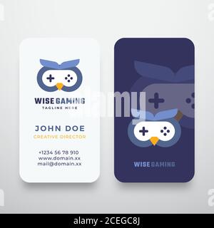 WISE Gaming Abstract Vector Sign ou logo et modèle de carte de visite. Maquette haut de gamme, papeterie et réalisme. Manette de jeu plate Icon incorporée dans un Illustration de Vecteur
