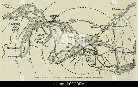 . Examen des avis et du travail du monde entier. ) rospective nouveau canal de barge.. ;)WF,R-TRANSM1SSI()N DE NU hauteur extraordinaire quant à leur grande volumeof eau que les chutes OW(^ leur beauté et grandeur, Et comme M. Adams montre que toute diversion de l'eau des Grands Lacs recentre autant que la quantité qui va au-dessus de la cataracte de Niagara, il importe peu de ce résultat si l'eau est prise de LakeMichigan, à Chicago, Ou s'il est détedde la rivière Niagara, près des rapides supérieurs, puis déversé dans la gorge inférieure par des canaux de meansof, des canalisations ou des tunnels. Soit pro-succès, il Banque D'Images