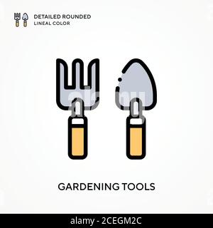 Outils de jardinage couleur de ligne arrondie détaillée. Concepts modernes d'illustration vectorielle. Facile à modifier et à personnaliser. Illustration de Vecteur