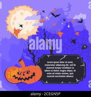 Arrière-plan de la bannière sur invitation de la fête d'Halloween avec citrouille, illustration vectorielle. Illustration de Vecteur