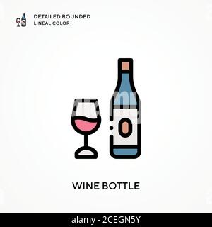 Bouteille de vin de couleur linéaire arrondie. Concepts modernes d'illustration vectorielle. Facile à modifier et à personnaliser. Illustration de Vecteur