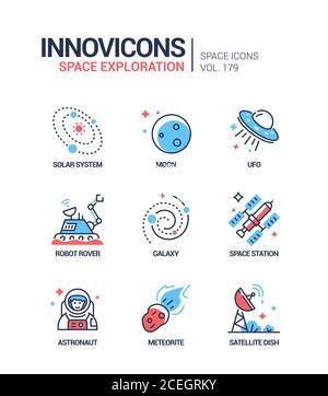Exploration de l'espace - jeu d'icônes de style de conception de ligne Illustration de Vecteur