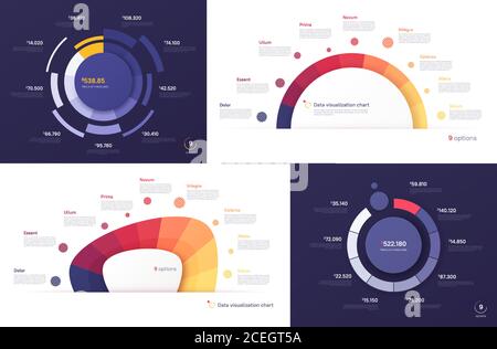 Ensemble de graphiques vectoriels, modèles modernes pour la création d'infographies, de présentations, de rapports et de visualisations Illustration de Vecteur
