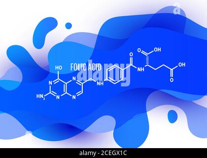 Acide folique, molécule de folate. Il est connu sous le nom de vitamine B9. Illustration de Vecteur