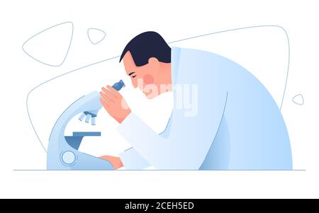 Un scientifique médical dans un laboratoire. Illustration vectorielle sur le thème de la médecine, de la science, de la recherche, de la microbiologie Illustration de Vecteur