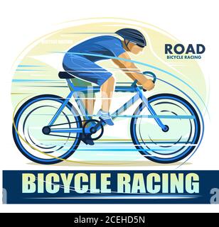 Course de vélo. Sports routiers. Vecteur isolé sur fond blanc. Emblème du cyclisme. Concurrence. Course. Le coureur gagnant se précipite à grande vitesse vers les fini Illustration de Vecteur
