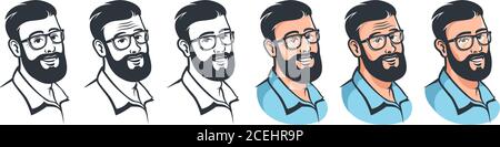 Homme avec barbe et lunettes - style rétro Illustration de Vecteur