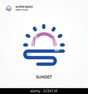 Icône de vecteur de couleur orbite super basique du coucher de soleil. Modèle de conception de symbole d'illustration pour élément d'interface utilisateur Web mobile. Pictogramme moderne de couleur parfaite sur modifiable Illustration de Vecteur