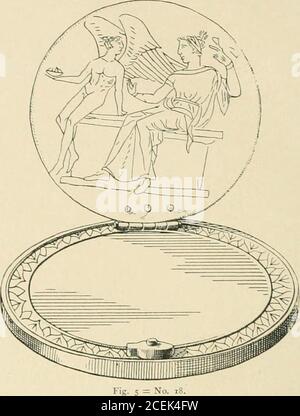 . Catalogue de la plaque d'argent (grecque, étrusque et romaine) dans le British Museum. Quatrième siècles avant J.-C. 20. Cuillère (T3pe C, Fig. 37). Poignée reliée à la cuvette par une pièce incurvée de forme OFC, la base de la cuvette formant une barre droite à angles droits; la cuvette elle-même est de forme ovale, s'élargissant de nouveau vers la poignée, et se terminatingdans une pièce large et droite ; La poignée thih avec extrémité pointue au dos du bol est un dessin gravé représentant Athena assis à r., tenant la lance dans 1.main ; elle porte casque à crête, AEGIS, et long chiton. Avant elle sont sa hibou facingto Banque D'Images