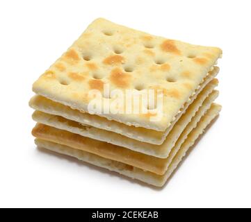 Petite pile de craquelins Saltine isolés sur blanc. Banque D'Images