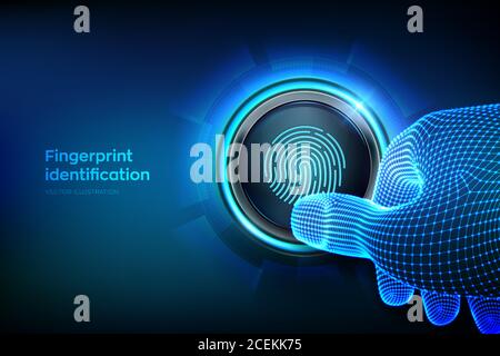 La numérisation d'empreintes digitales offre un accès sécurisé avec identification biométrique. Gros doigt sur le point d'appuyer sur un bouton. Vérification de la numérisation d'empreintes digitales Illustration de Vecteur