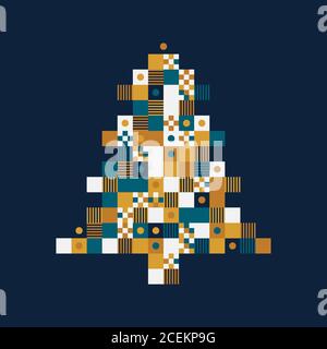 Nouvelle année ou Noël carte d'art en pixels tendance avec sapin de Noël. Illustration vectorielle. Illustration de Vecteur