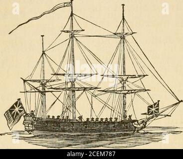 . Les vieux monuments et personnages historiques de Boston. En outre, le Glasgow, qui se trouvait dans une position où elle se rendit à Charlestown Xeck avec ses armes, a tlius empêchant les renforcies de passer aux Américains et harcelant leur traitement de la colline. Un officier américain a déclaré à Putnam que personne ne pouvait traverser Xeck et vivre ; néanmoins, il est déclaré, sur tlie au-thority de ]Iajor Itussell, qu'un certain nombre d'écoles de Boston boyscandaient et recuitaient pendant la bataille. 208 SITES DE BOSTON. Le Glasgow était également l'une des flottes qui ont amené les troupes de Brit-ish à Boston en 1768, la gravure est d'un Banque D'Images