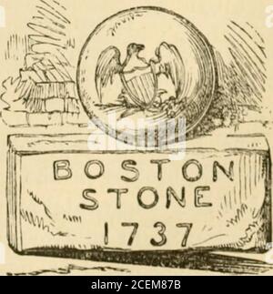. Vieux monuments et personnages historiques de Boston. Signes. —première Église universaliste. — Premier Metliodi.St. — Nouveau Nord. — Taverne de navire. — Noahs Ark. — Salu-tation Taveni. — le caucus de Boston. — la batterie du Nord. — camions et Truckmen. NOUS invitons maintenant le lecteur à nous accompagner dans le XorthEnd, une section de la ville qui s'est installée après la partie plus centrale que nous avons traversé. Il contient plus de ses caractéristiques d'origine que n'importe quel autre quartier ; beaucoup de ses anciennes voies de circulation sont mais peu modifiées, et conservent les noms irantiques. En ce qui concerne les bâtiments, comme nous plongeons plus profondément intothis reg Banque D'Images