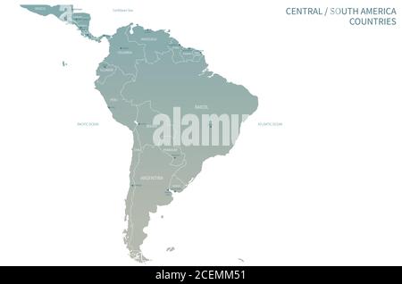 Carte des pays d'Amérique du Sud. Vecteur de carte détaillé avec tracés de la capitale nationale Illustration de Vecteur