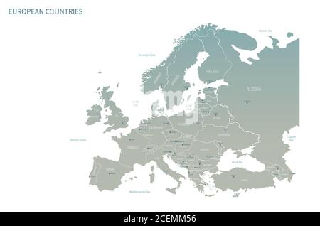 Carte des pays européens. Vecteur de carte détaillé avec tracés de la capitale nationale Illustration de Vecteur