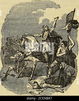 . Histoire de la France et de la Normandie, des temps les plus anciens à la révolution de 1848. LES FRANCS. 19 il espère qu'il abjure l'idolâtrie pour la foi ChristianFaith; à laquelle il a été progressivement réconcilié par les exhorta-tions de cette princesse pieuse; mais il a hésité à faire un changement immédiat à cause de l'attachement des Franksà leur foi ancienne. 6. En longueur, ayant vaincu l'Alemanni à Tolbiac, et en attribuant cette victoire A ®au Dieu de Clotilda, qu'il avait invoqué dans le. Clovis à la bataille de Tolbiac. Crise de l'engagement, il s'est fait baptiser par St. Remi, Banque D'Images