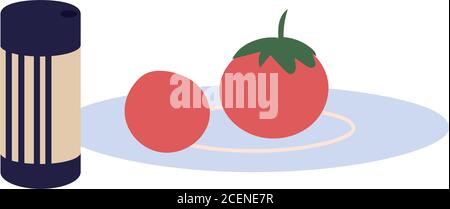 salière et tomates sur la plaque de cuisine Illustration de Vecteur