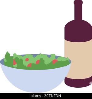 bouteille de vin et salade sur fond blanc illustration vectorielle conception Illustration de Vecteur