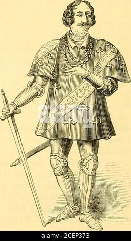 . L'édition standard du Shakspere illustré. [John Howard, premier duc de Norfolk.] [Tliomas Howard, comte de Surrey.] 238 LE ROI RICHARD III Monsieur Tlios. Vaiighan se trouve dans l'abbaye de Westminster, et la plaque de laiton sur son tombeau presentslis witli un bon spécimen de l'armome* de la période tliis, avec ses grands panklrons, les plaques de coude, et les genouillei-es. Un portrait de Lord Stanley (comme comte de Derby) se trouve dans la série Lodges de personnages illustres. Banque D'Images