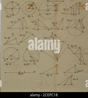 . Les éléments d'Euclid : c'est-à-dire les six premiers livres, avec les onzième et douzième : les erreurs, par lesquelles le theon, ou d'autres, ont depuis longtemps vicié ces livres, sont corrigés, et certaines des démonstrations d'Euclid sont restaurées : aussi, le livre des données d'Euclid, de la même manière corrigé. Figure 12 A (- Fig. Trigonométrie Flaxe. Banque D'Images