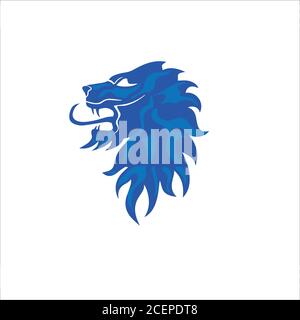 Symbole d'icône de roar de lion de couleur bleue sur fond blanc. Modèle plat à motif lion pour votre symbole professionnel. Illustration vectorielle EPS.8 EPS.10 Illustration de Vecteur