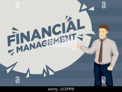 Exposé des hommes d'affaires sur le thème de la gestion financière. Modèle de conception pour l'enseignement à distance, cours en ligne, e-learning, tutoriels, corporat Illustration de Vecteur