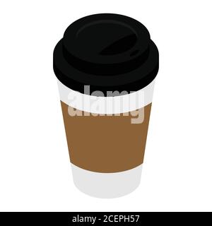 Illustration vectorielle icône de tasse à café jetable sur fond blanc. Vue isométrique d'une tasse à café Illustration de Vecteur