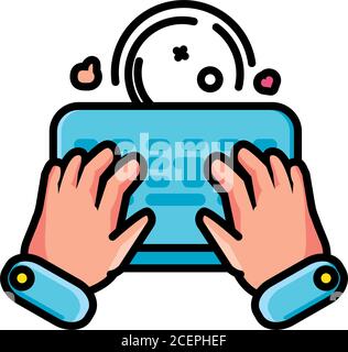 mains sur le clavier sur fond blanc, dessin d'illustration de vecteur de réseau social Illustration de Vecteur
