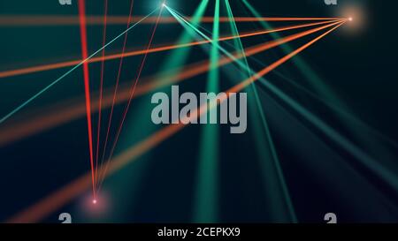 Lumière laser orange et verte abstraite. Espace de copie, arrière-plan de positionnement du produit, rendu 3D Banque D'Images