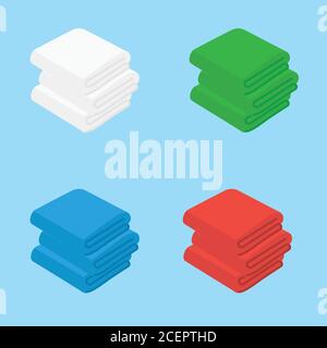 Jeu d'illustrations vectorielles de serviettes. Serviettes pliées de style dessin animé plat. Illustration de Vecteur