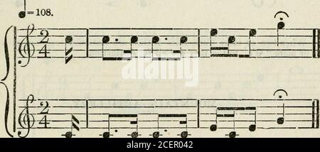 . Sons de trompette et de bugle pour l'armée : avec instructions pour l'entraînement des trompettistes et buglers. r&gt; -pifzij: ^HSS o —i- SSI partie 1.] 23appels régimentaires. ARTILLERIE ROYALE. R.A. Regimental Call Bucrle Trumpet (=108. j es1 ^gmmm n 3 [?— !——— 3 Q t,/ -«- III une ARTILLERIE DE CAMPAGNE ROYALE. Trompette bug!e. Lorsque deux Brigades R.F.A. ou plus sont coupées en quartiers, chacune appose un ou plusieurs GS à la R.F.A. Appel pour distinguer la 1ère, 2ème, 4c,Brigade. ÉTABLISSEMENT D'ÉQUITATION. ©--108. Trompette Bugle Banque D'Images
