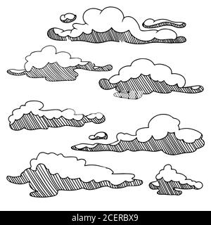 Esquisser un ensemble de nuages dessinés à la main isolés sur fond blanc. Illustration vectorielle. Illustration de Vecteur