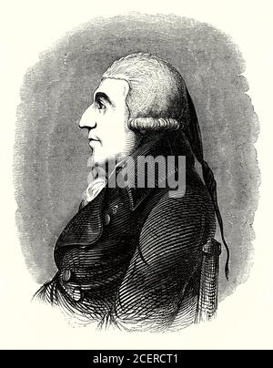 Une ancienne gravure de John Howard (1726€–1790). Philanthrope et réformateur social, Howard s'est consacré à la réforme des prisons et à l'amélioration de la santé publique. En 1773, il a été nommé shérif supérieur du Bedfordshire et a été choqué par les conditions de prison qu'il a trouvées. Le système signifiait que les prisonniers les plus pauvres vivaient dans des conditions terribles. Les actions de Howard ont conduit à deux lois parlementaires de 1774, abolissant les droits des geôliers et améliorant la santé des détenus. En 1866, la Ligue Howard pour la réforme pénale a été fondée en son honneur. Banque D'Images