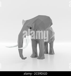 éléphant bas poly isolé sur fond blanc illustration 3d Banque D'Images