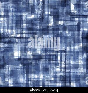 Abstrait grunge croix formes géométriques art contemporain bleu couleur sans couture motif arrière-plan. Texture aquarelle des traits de pinceau colorés dessinés à la main. Banque D'Images