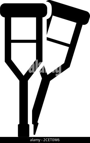 Béquilles pour handicapés, bâtons de marche médicaux. Illustration de l'icône vecteur plat. Symbole noir simple sur fond blanc. Bâtons de marche médicaux de Crutch s Illustration de Vecteur