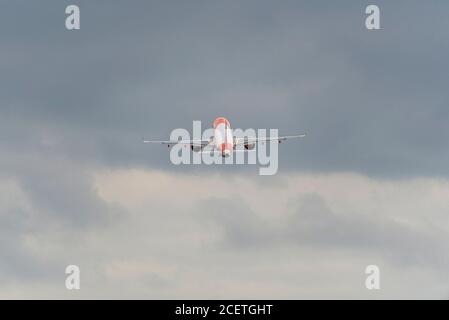 Départ final easyJet de l'aéroport Southend de Londres, Essex, Royaume-Uni, le jour où la compagnie aérienne a fermé sa base. Envolez-vous pour Malaga, Espagne Banque D'Images