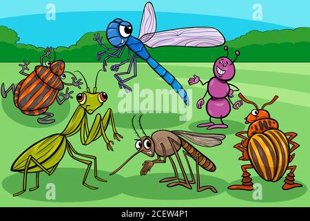 Dessin animé Illustration d'insectes et de Bugs Groupe de personnages d'animaux amusants Illustration de Vecteur