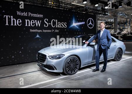 Sindelfingen, Allemagne. 02 septembre 2020. OLA Källenius, Président du Conseil d'Administration de Daimler AG, présente la nouvelle Mercedes-Benz S-Class lors de la première mondiale dans l'usine 56. Crédit : Silas Stein/dpa/Alay Live News Banque D'Images