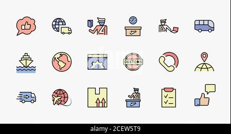 Icônes vectorielles de la ligne de consigne de la journée internationale des douanes. Contour modifiable. 32x32 Pixel Perfect Illustration de Vecteur