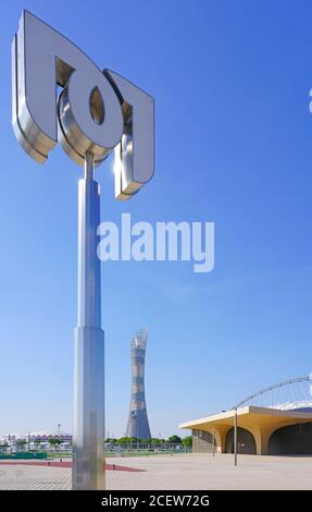 DOHA, QATAR -12 DEC 2019- vue du signe du métro du Qatar, un nouveau système de transit rapide à Doha, Qatar. Banque D'Images