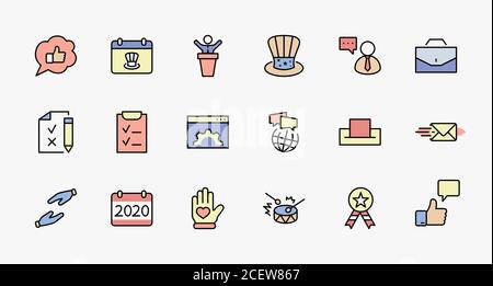 Icônes Vectorielles De La Série De Lignes De La Journée Des Présidents Internationaux. Contient Des Icônes Telles Que Hat, Président, Vote, États-Unis, Drapeau, Élections, Gouvernement, Bulletin De Vote, Box Illustration de Vecteur